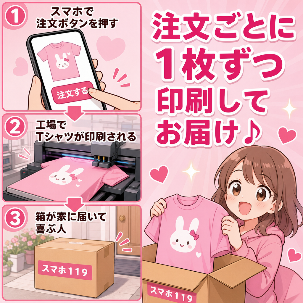 受注生産でTシャツが届く流れの漫画