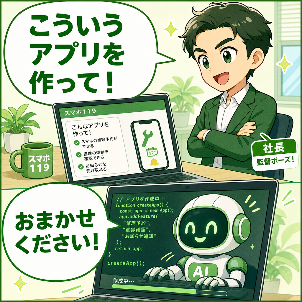AIに指示を出してアプリを作る社長の漫画