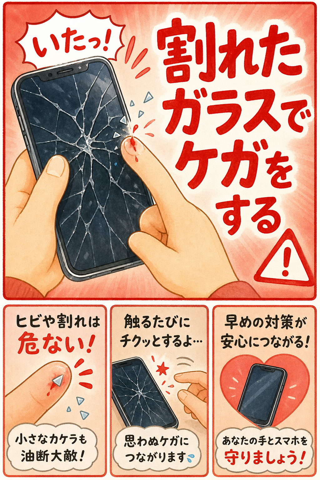 割れたガラス片で指を切ってしまう