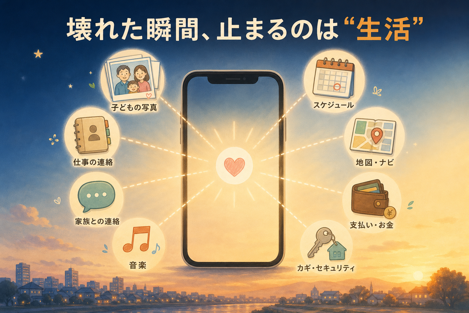 スマホの中に生活のすべてが入っていることを示す図