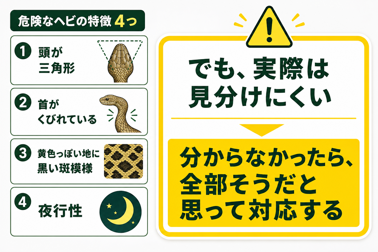 沖縄のヘビの見分け方のポイントを示す図