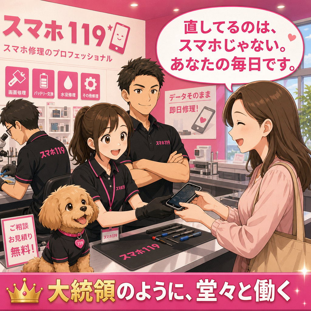 スマホ119のスタッフが誇りを持って修理しお客様を笑顔にする様子