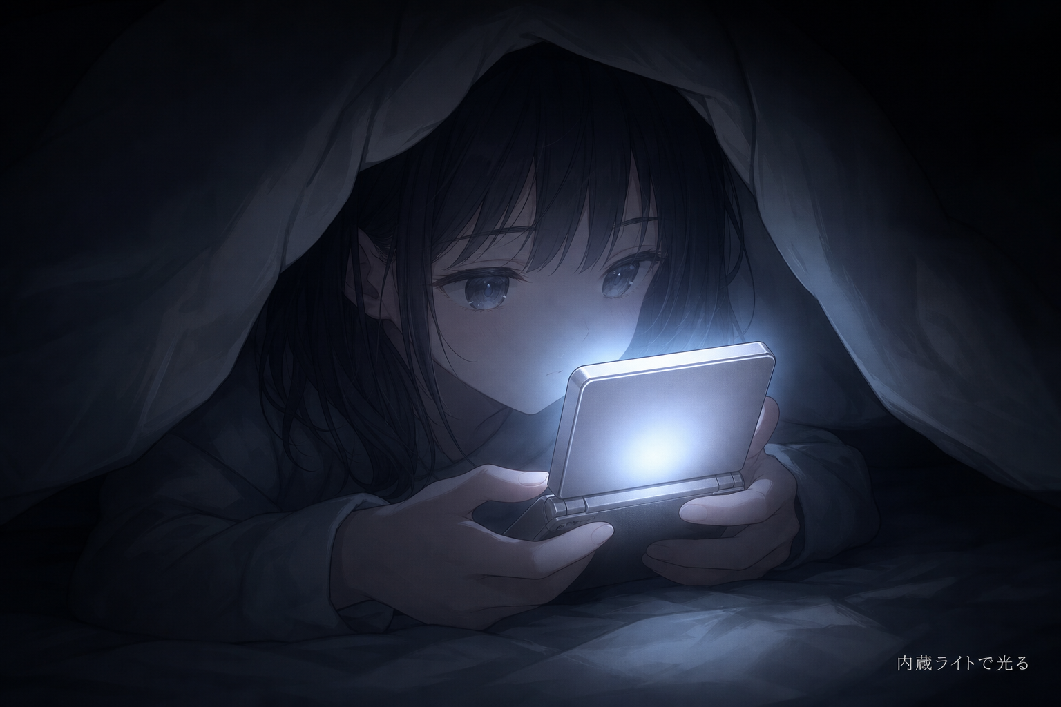 冷陰極管で画面が光る携帯ゲーム機のイラスト