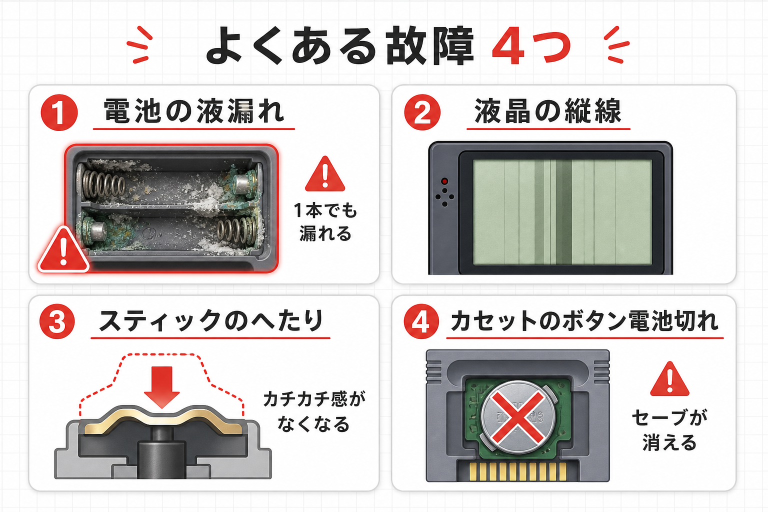 この2機種で起きやすい4つの故障のまとめ図