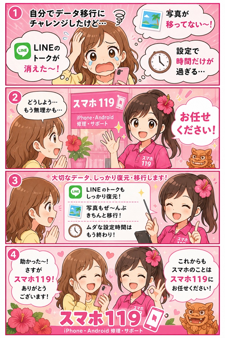 機種変更データ移行をサポートする4コマ漫画